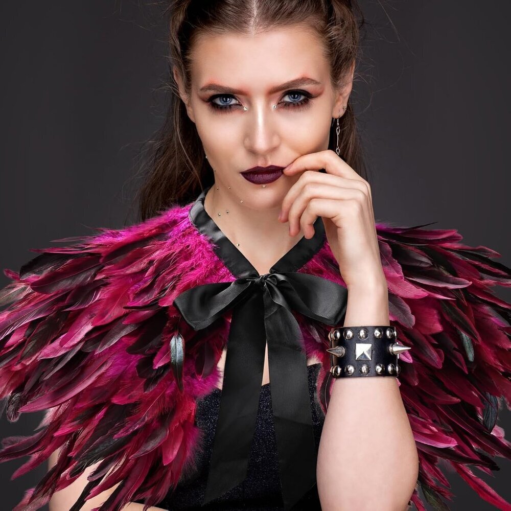 Gothic Feather Shawl Wrap Cape Costume Accessory Halloween Party Womens - Picture 6 of 7
